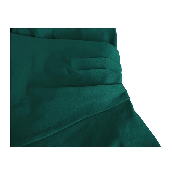 Women's Green Faux Wrap V Neck 3/4 Sleeve ruched Work Belted knee length dress - Picture 5 of 9